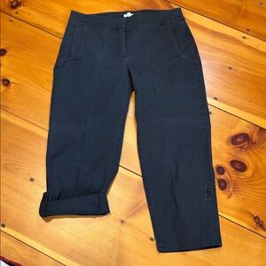 EILEEN FISHER M Gunmetal Black Organic Cotton Roll Cuff Trousers Pants